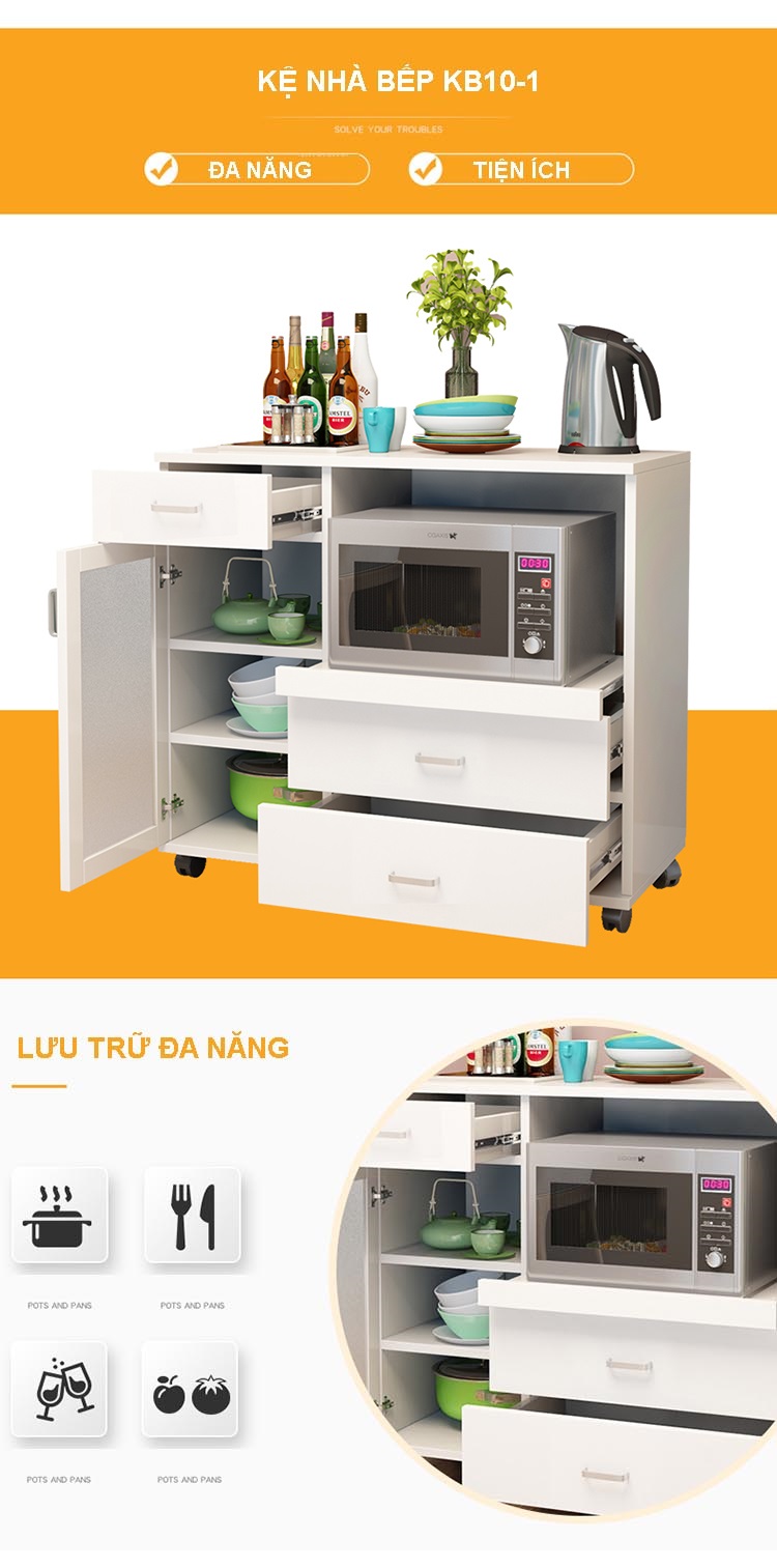 Kệ tủ bếp KB10-1 để lò nướng để lò vi sóng đồ nhà bếp nồi cơm điện loại tốt mã gỗ MDF lõi xanh chống ẩm chống nước cao cấp sản xuất tại Việt Nam