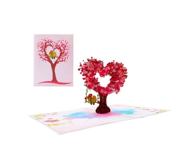 Thiệp 3D Pop Up Cây Tình Yêu Trái Tim &amp; Đôi Chim – Thiệp Valentine, Thiệp Tình Nhân, Thiệp Lãng Mạn, L22