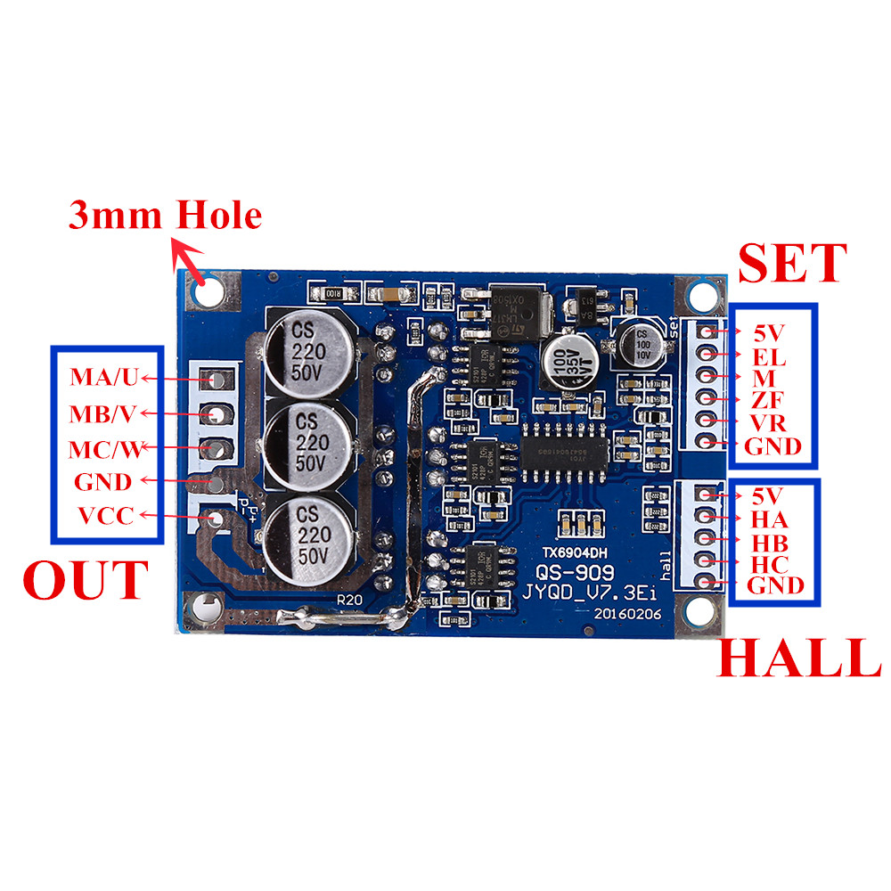DC 12V-36V 15A 500W Brushless Motor Controller Hall BLDC Driver Board Blue