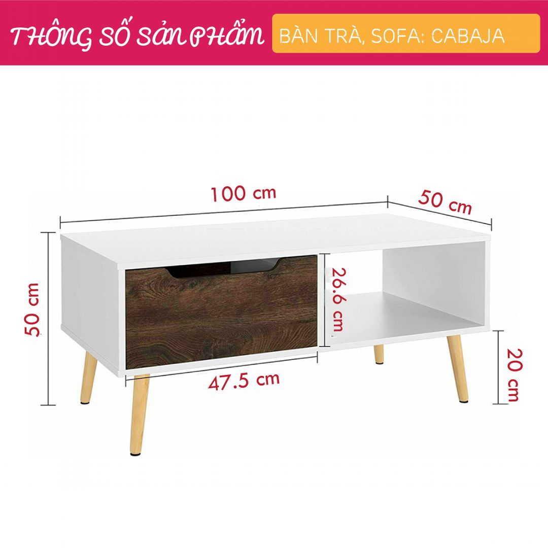 Bàn trà gỗ hiện đại SMLIFE Cabaji | Gỗ MDF dày 17mm chống ẩm | D100xR50xC50cm