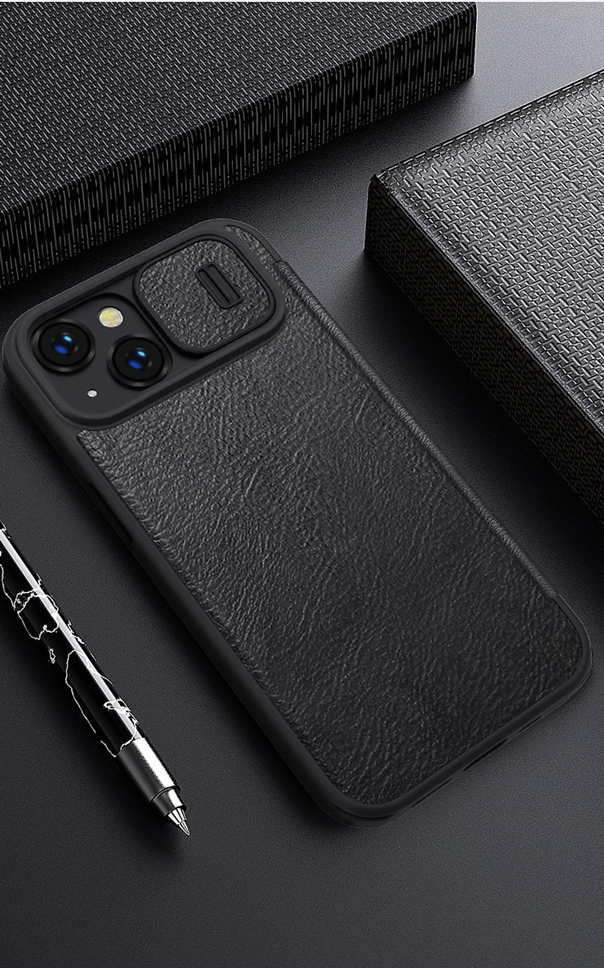 Bao da dành cho iPhone 14 Plus hàng chính hãng Nillkin QIN có nắp trượt bảo vệ camera - Hàng nhập khẩu
