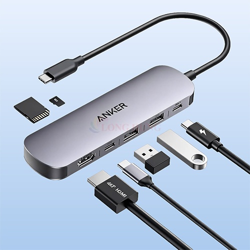 Cổng chuyển đổi Anker Nano 7 in 1 Portable Multi-Function USB-C Hub 4K HDMI 100W A83D2 - Hàng chính hãng