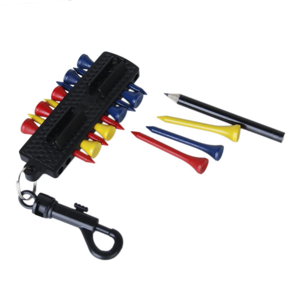 GOLF TEE HOLDER CARRIER 12 Tees 2 Ball Markers Divot Tool Pencil W Snap Clip