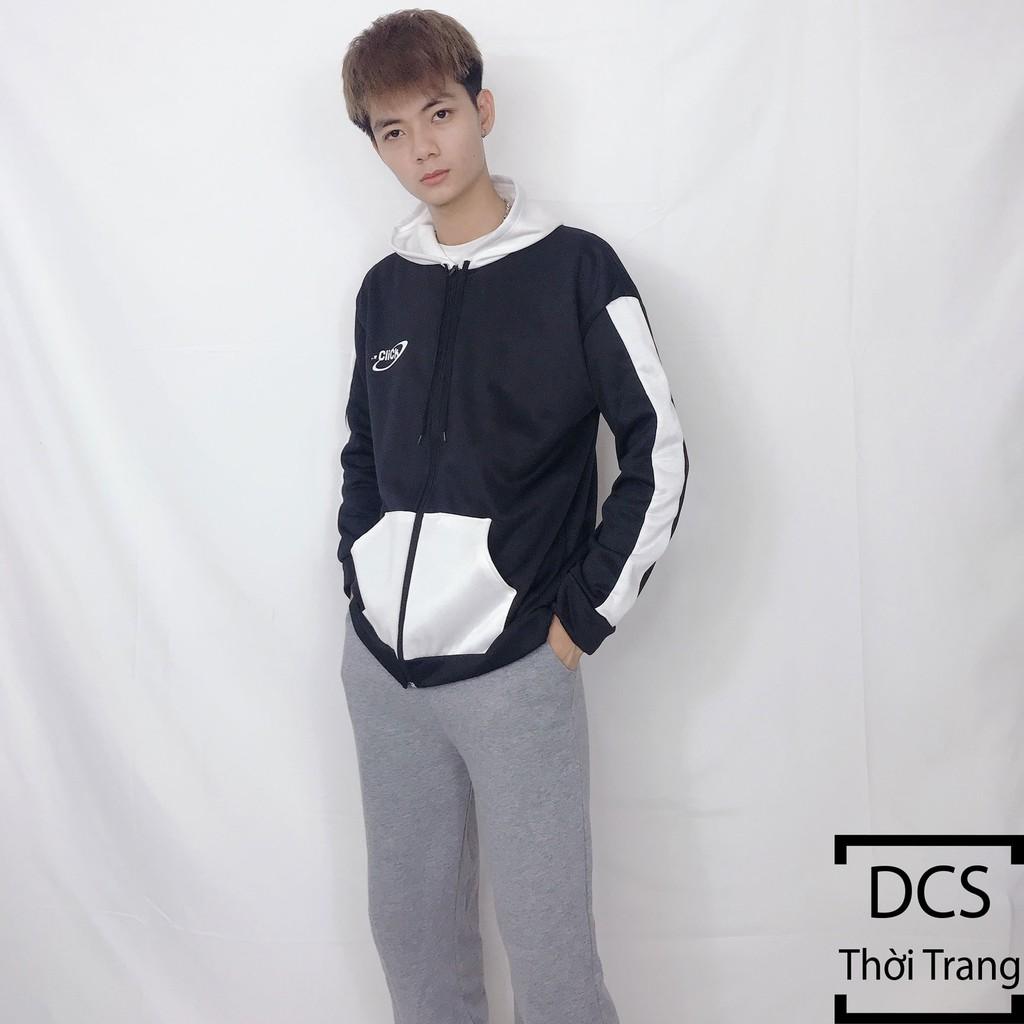 Áo Nỉ CLICK Đen Phối Tay trắng