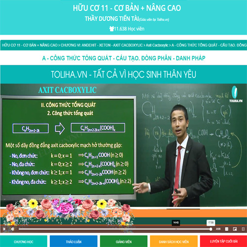 Khóa học HÓA HỮU CƠ 11 - CƠ BẢN và NÂNG CAO thầy Dương Tiến Tài - 09 tháng