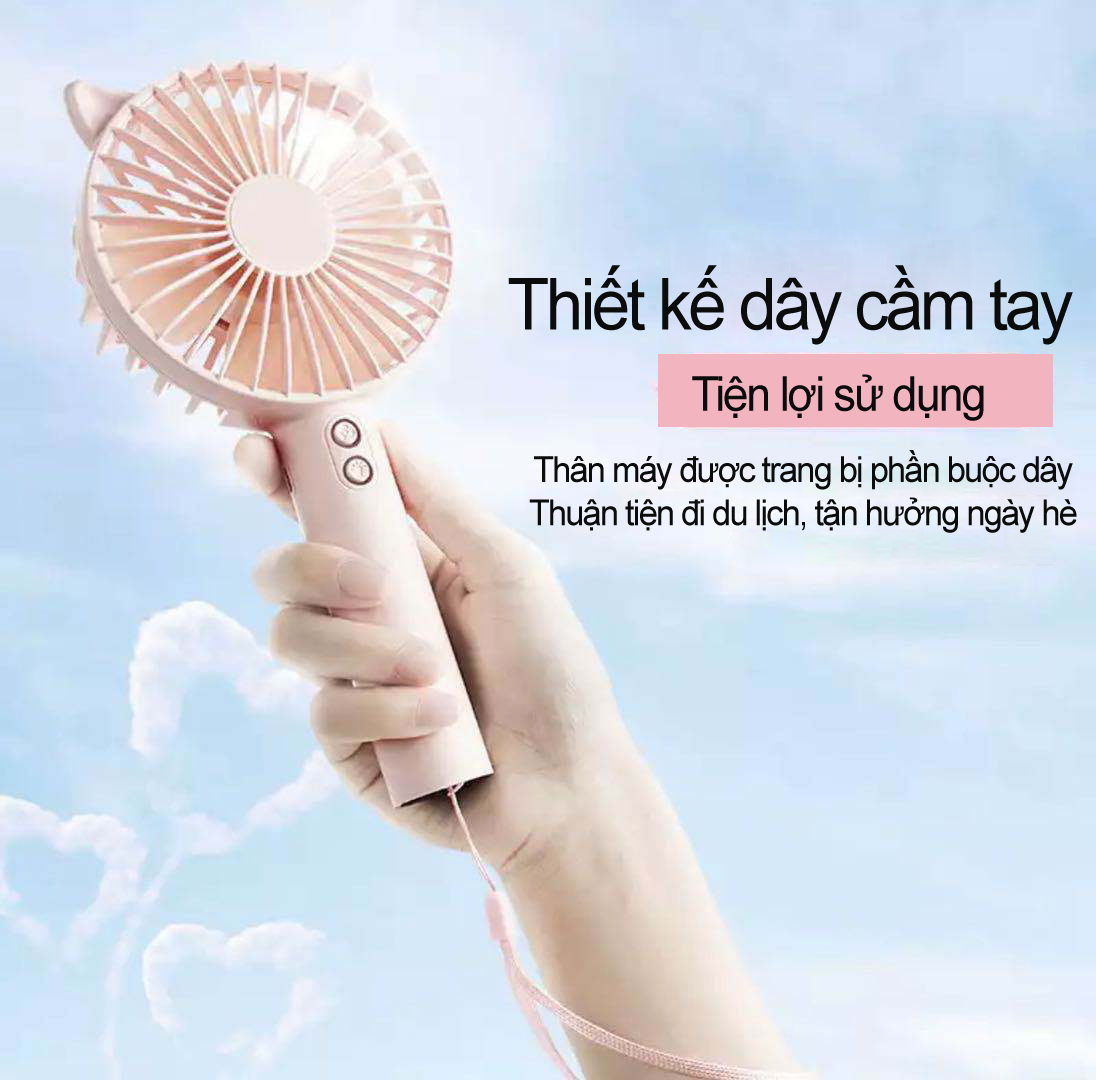 Quạt cầm tay tiện lợi gắn tai thỏ Damas N10 - Thiết kế dễ thương - Phù hợp tiêu chuẩn hiện đại