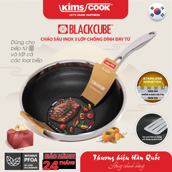 Chảo sâu KIMS COOK Blackcube inox 3 lớp đáy từ chống dính