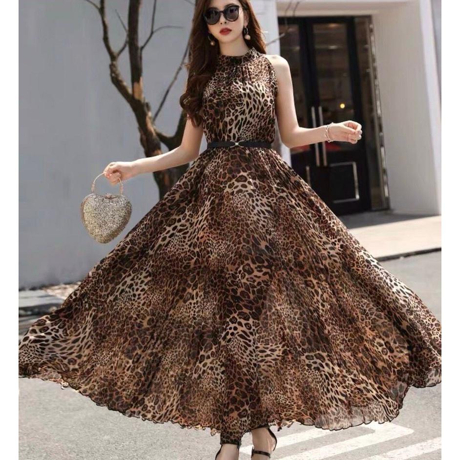 Đầm Maxi Beo Cổ Trụ, Kèm Belt Trẻ Trung, Sành Điệu, Phù Hợp Diện Dạo Phố, Dự Tiệc Sang Trọng