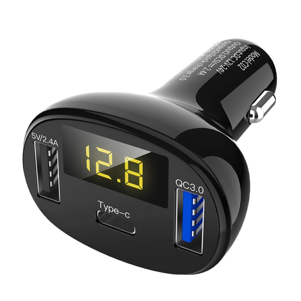 12-24V Dual USB &amp; Type C Car Charger with Intelligent Chip Support PD QC3.0