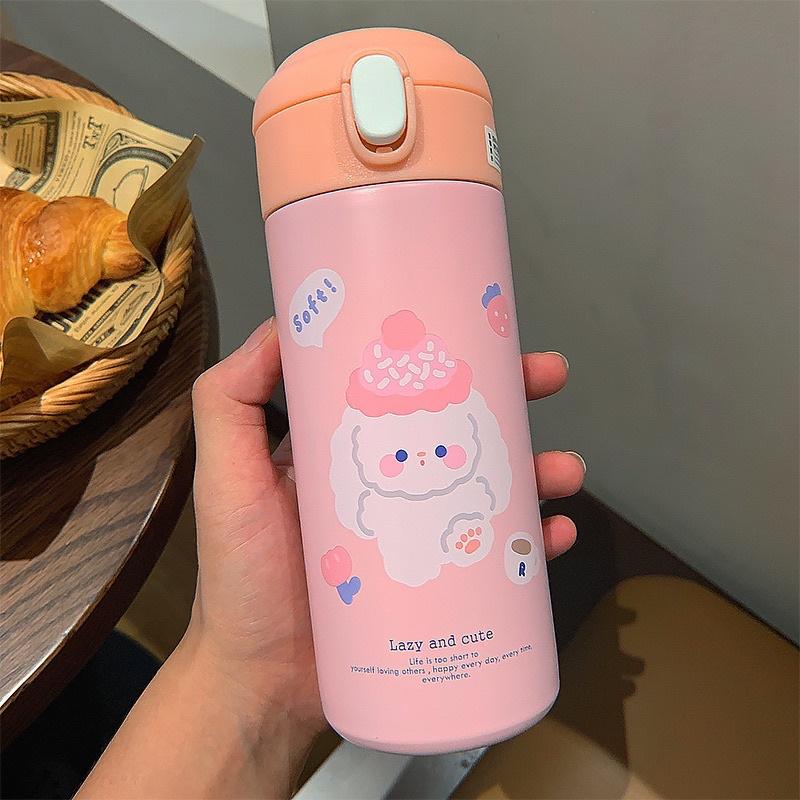 Bình giữ nhiệt hoạt hình 380ml dễ thương có ống hút