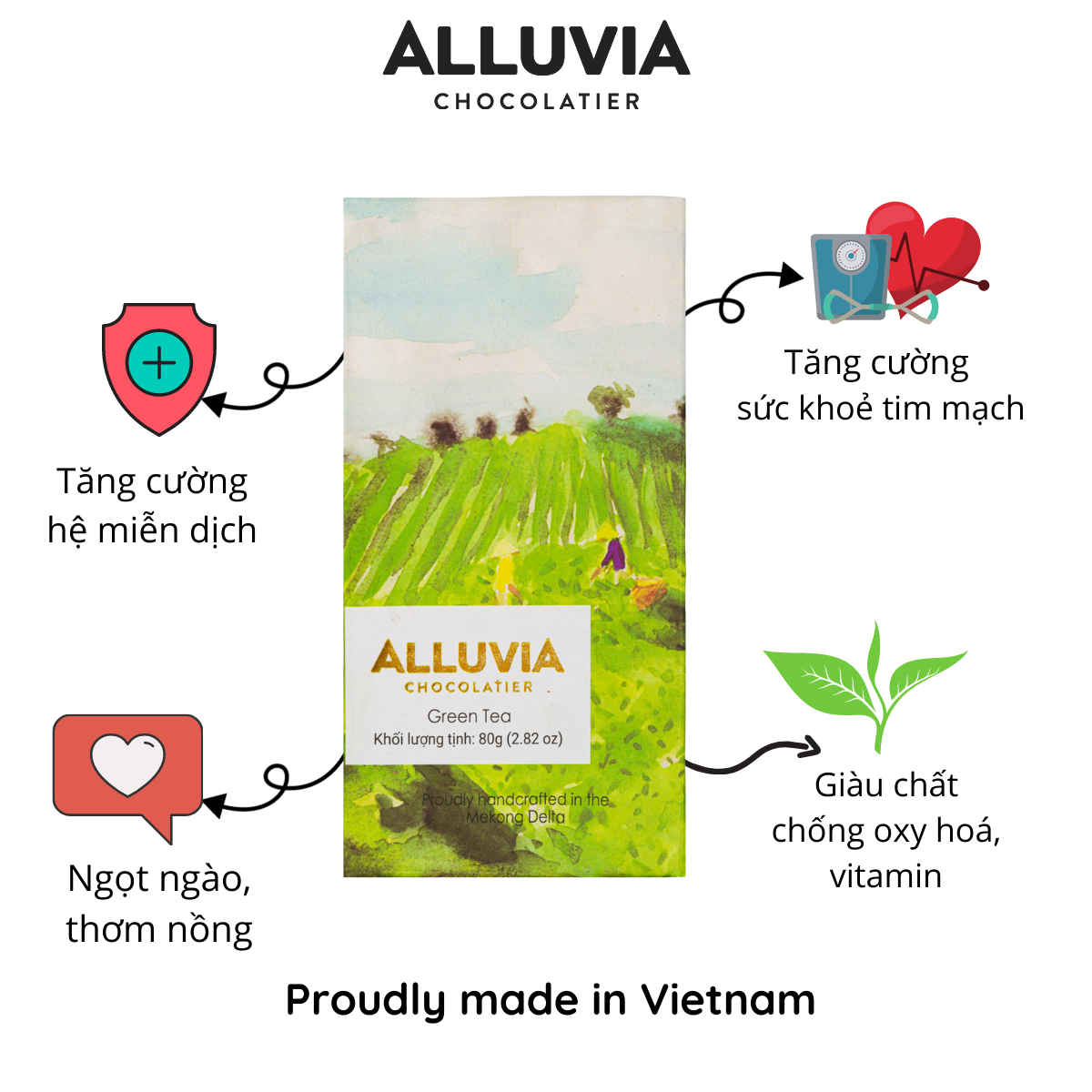 Socola Trắng Trà Xanh 80 gram | Green Tea Chocolate ALLUVIA