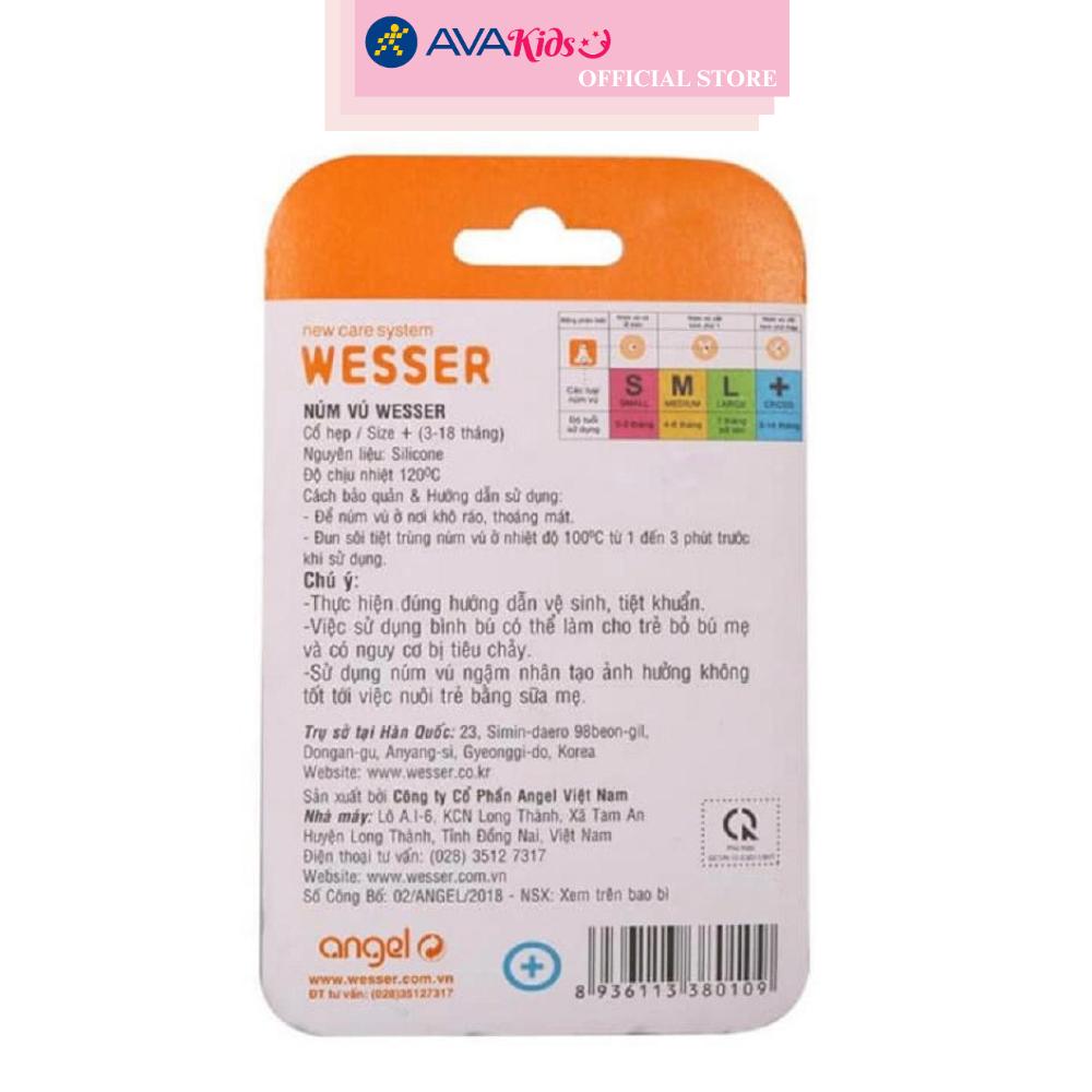 Bộ 2 núm ti Wesser cổ hẹp size + (3 - 18 tháng)