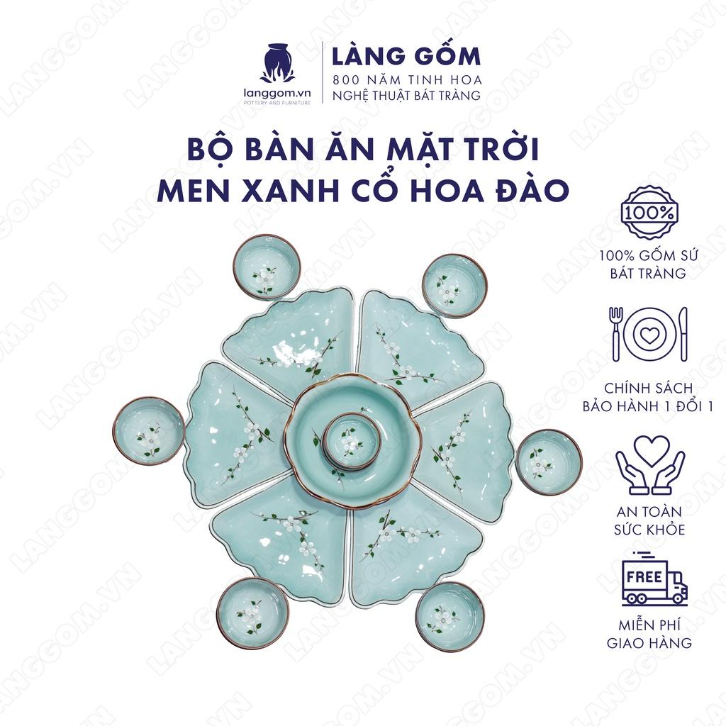 Bộ bàn ăn mặt trời Men xanh cổ hoa đào - Size: 55 cm - Gốm sứ Bát Tràng - langgom.vn