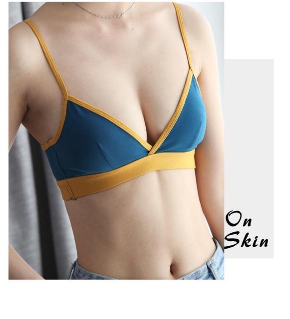 Áo Lót Bralette Cotton Không Gọng Thiết Kế Có Khe Tháo Mút Phối Màu Cá Tính B213