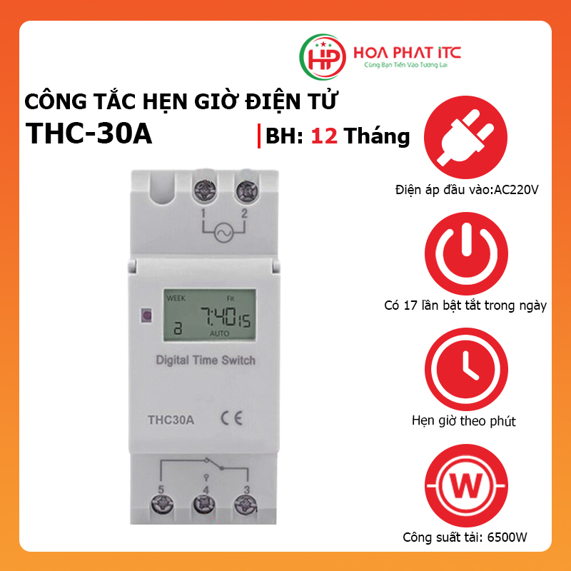 Công tắc hẹn giờ điện tử lập trình công suất lớn THC-30A