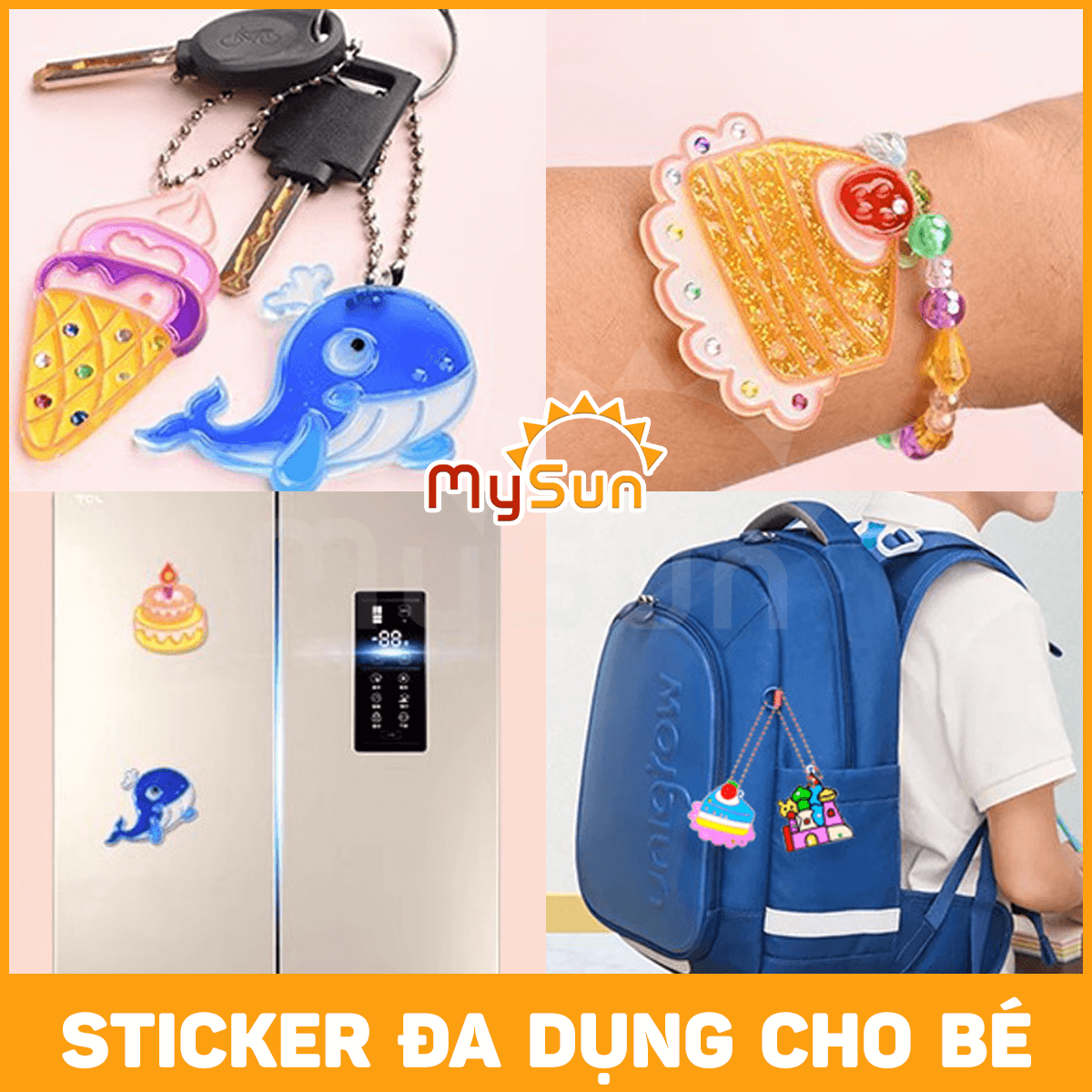 Sticker nổi 3D giá rẻ hoạt hình dễ thương tự làm thiết kế dẻo mini làm móc khóa treo cặp balo, xe máy MySun