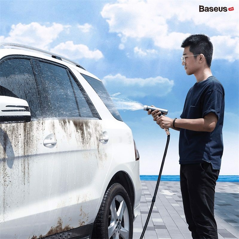 Bộ dây và vòi tăng áp lực nước dùng rửa xe, tưới cây Baseus Simple Life Car Wash Spray Nozzle - Hàng Chính Hãng