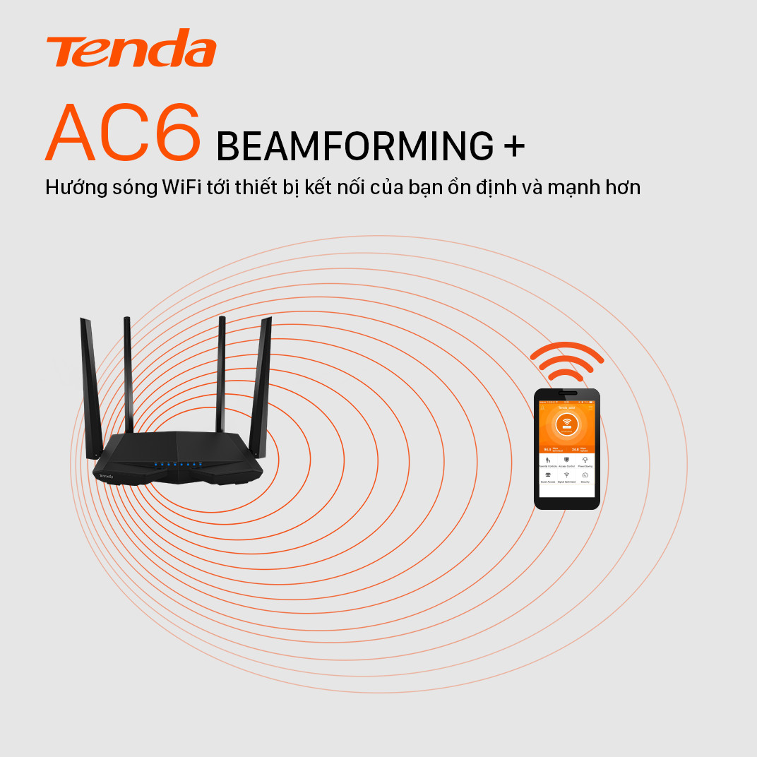 Thiết bị phát Wifi Tenda AC6 Chuẩn AC 1200Mbps - Hàng Chính Hãng