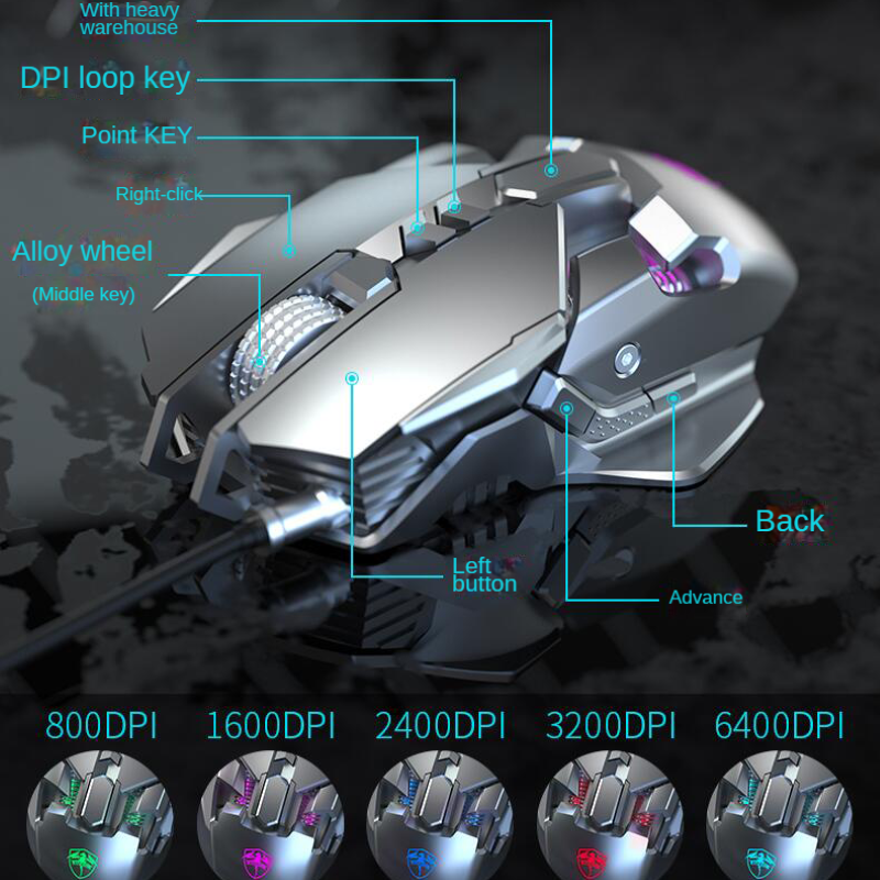 Chuột cơ gaming led RGB 6400DPI - J800 mechanical Gaming mouse