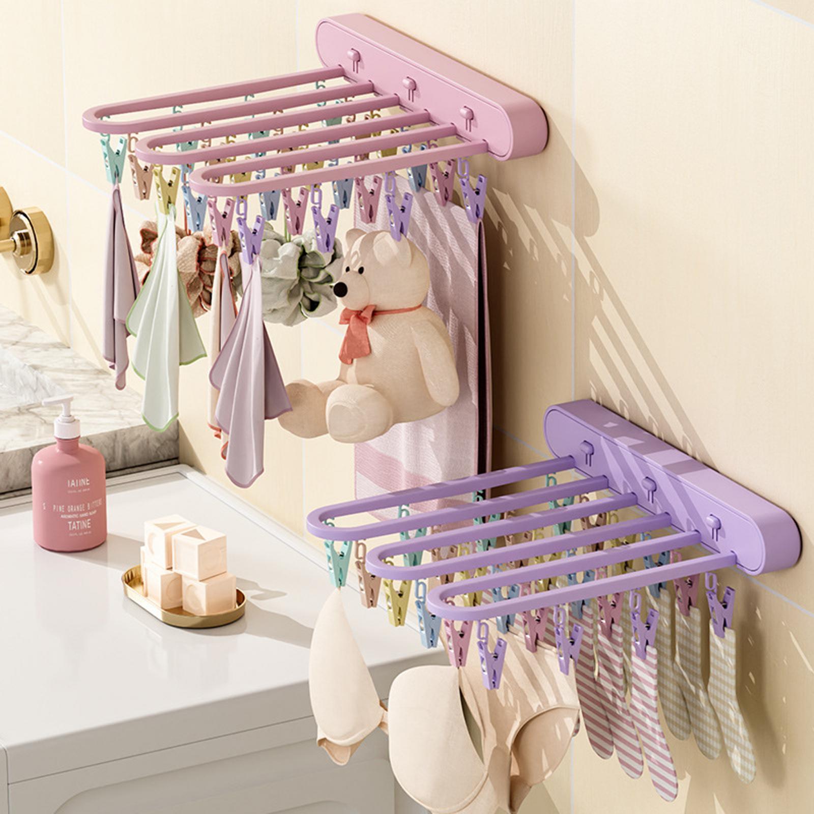 Socks Hanger Clothing Hanger Support Hanger Laundry Clip Stable Organization with 24 Clips Underwear Hanging for Outdoor Skirt Indoor Pants