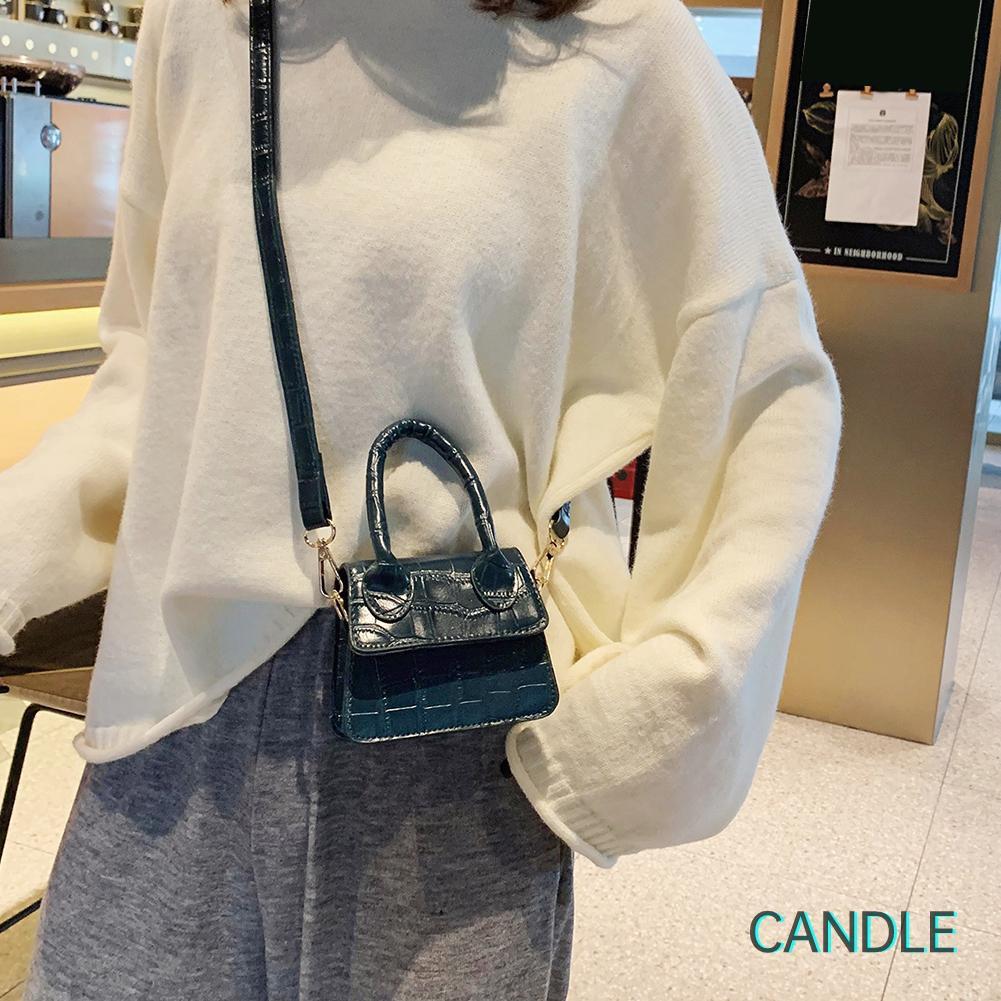 Túi Da Đeo Chéo Mini Màu Trơn Phong Cách Retro