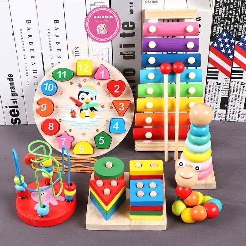 Đồ chơi trí tuệ, combo 6 món đồ chơi gỗ Montessori cho bé thông minh, phát triển tư duy cho bé từ 1 - 6 tuổi