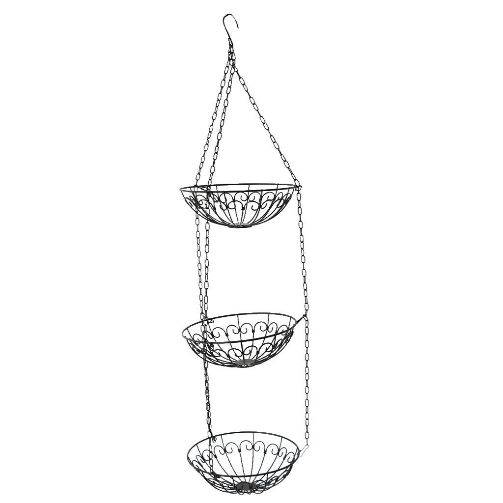 3 Tier Metal Kitchen Wire Vegetable Rack Fruit Hanging Basket Bowl Shower