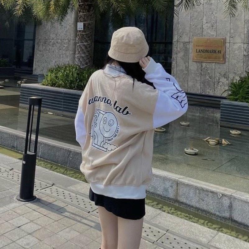 Áo khoác bomber form rộng unisex chất vải nỉ ngoại dày dặn W?