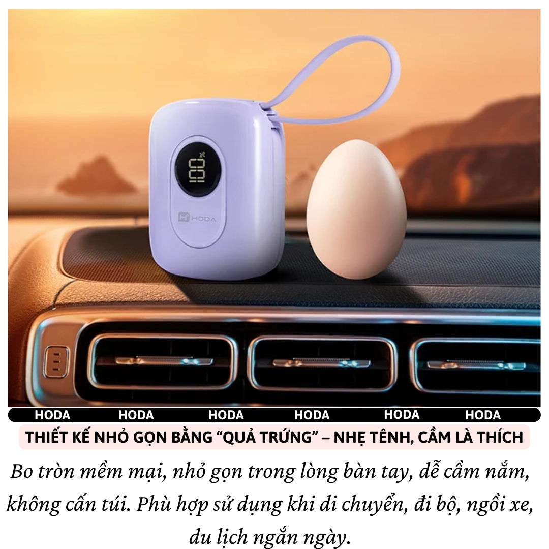 Pin Sạc Dự Phòng HODA SafeCharge Multi-Protect 10.000mAh sạc Nhanh PD 22.5W, Tích Hợp Cáp Type-C &amp; L(iP) Sạc 3 Thiết Bị, 8 lớp bảo vệ an toàn – sạc mát, không hại pin - Hàng nhập khẩu