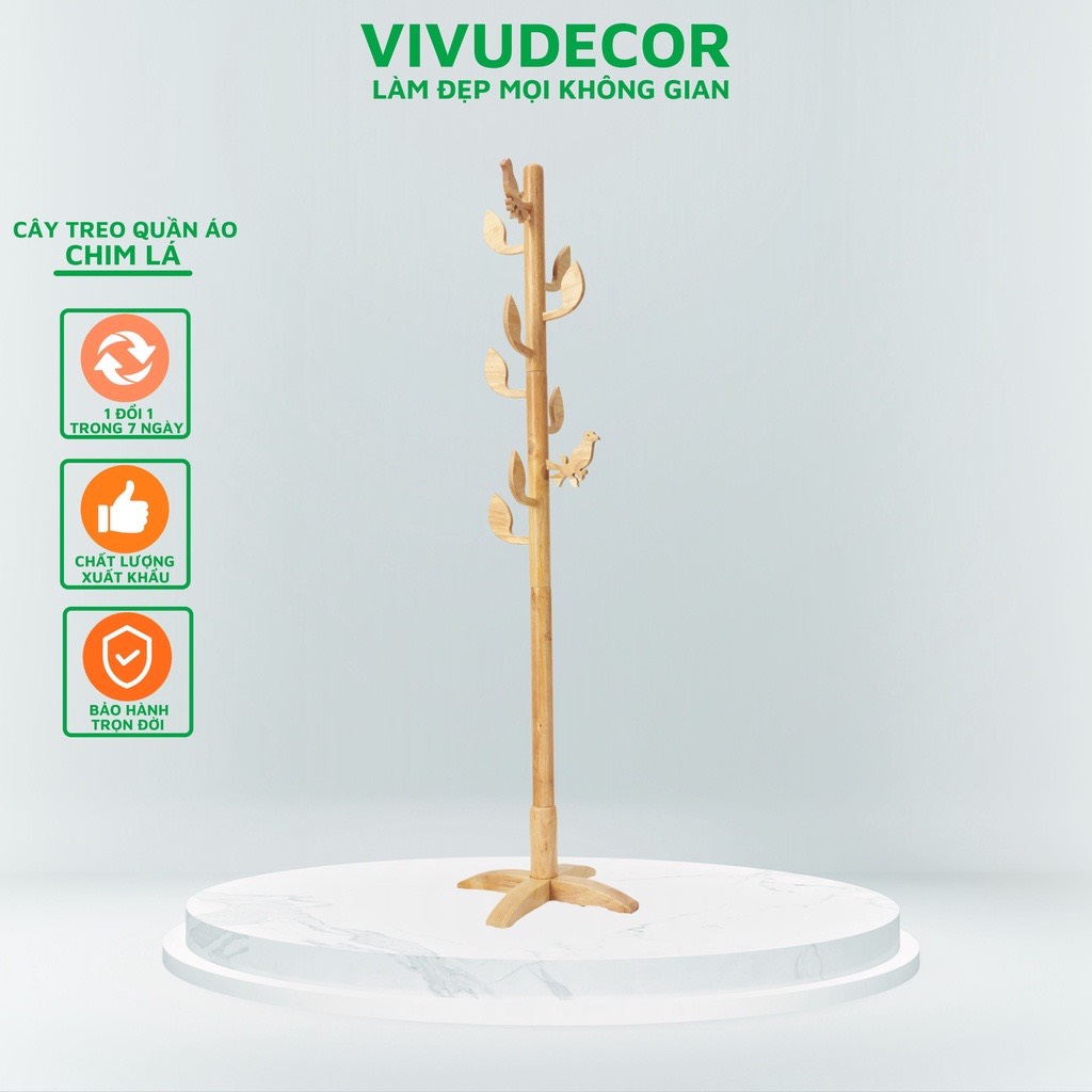 Cây treo quần áo VIVUDECOR CT14 100% gỗ tự nhiên