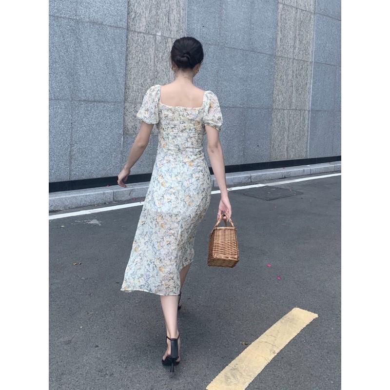 Đầm voan hoa thêu nhún ngực, xẻ tà, dáng xoè - AUDREY STUDIO