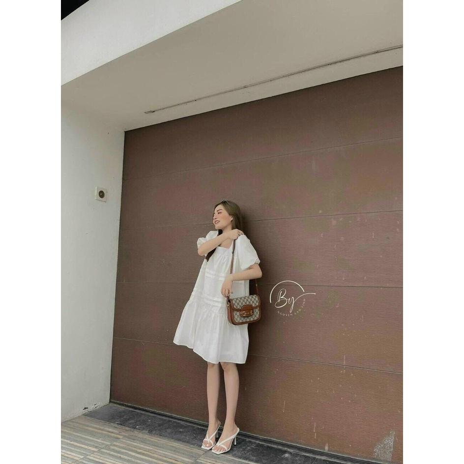 Đầm baby doll ̉ đầm baby doll dài qua gối kèm nơ siêu xinh