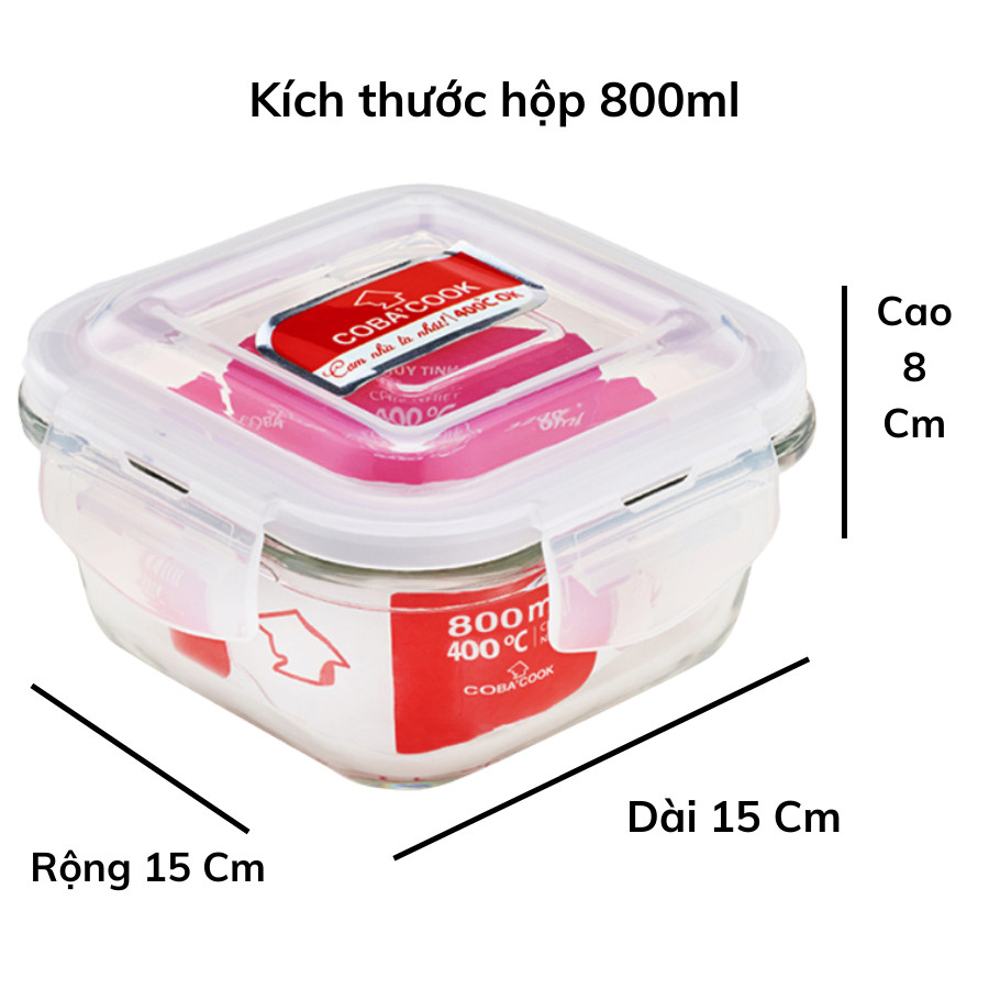 Bộ Hộp Đựng Cơm Thủy Tinh Chịu Nhiệt COBA'COOK Kèm Túi Vải Giữ Nhiệt- CCL1NS82BB