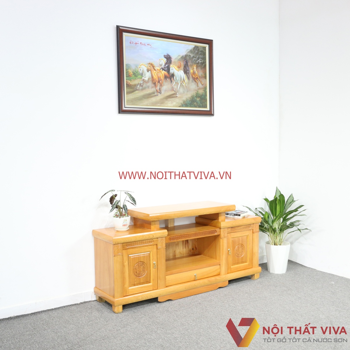Kệ Tivi Gỗ Gõ Đỏ 1m6 Chạm Trống Đồng 2 Tầng Đẹp Giá Rẻ