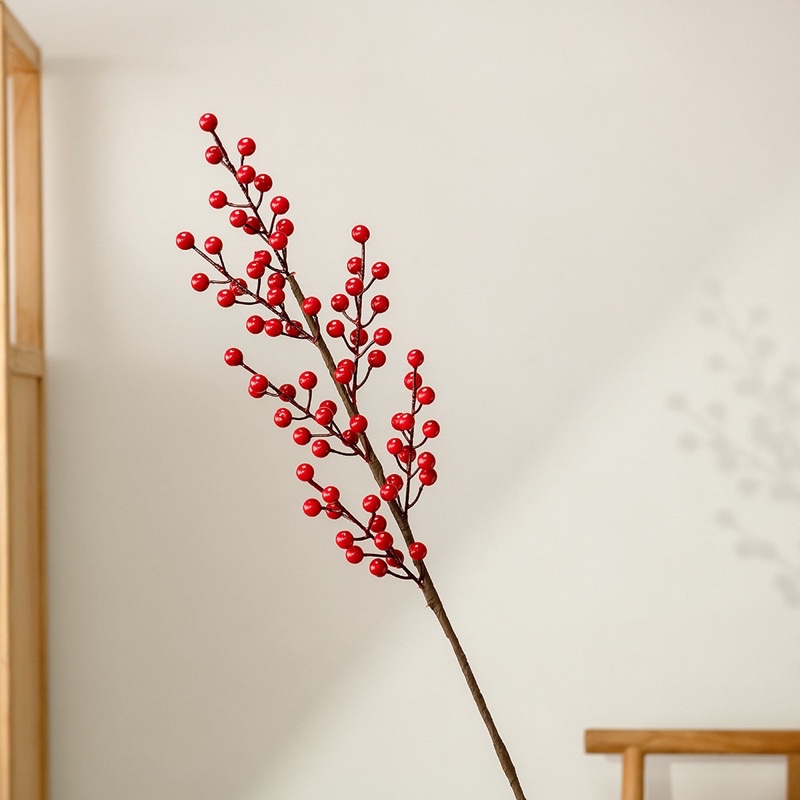 Nhánh Đào Đông Đỏ Trang Trí 74Cm Cắm Bình Cực Đẹp