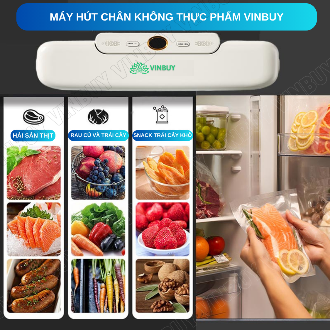 Máy hút chân không thực phẩm gia đình Vinbuy, bảo quản hàn miệng túi, hút khô ướt mềm, tặng kèm 10 túi hút chân không - Hàng chính hãng