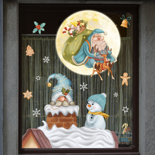 Decal trang trí Noel - Ông già Noel trong ống khói