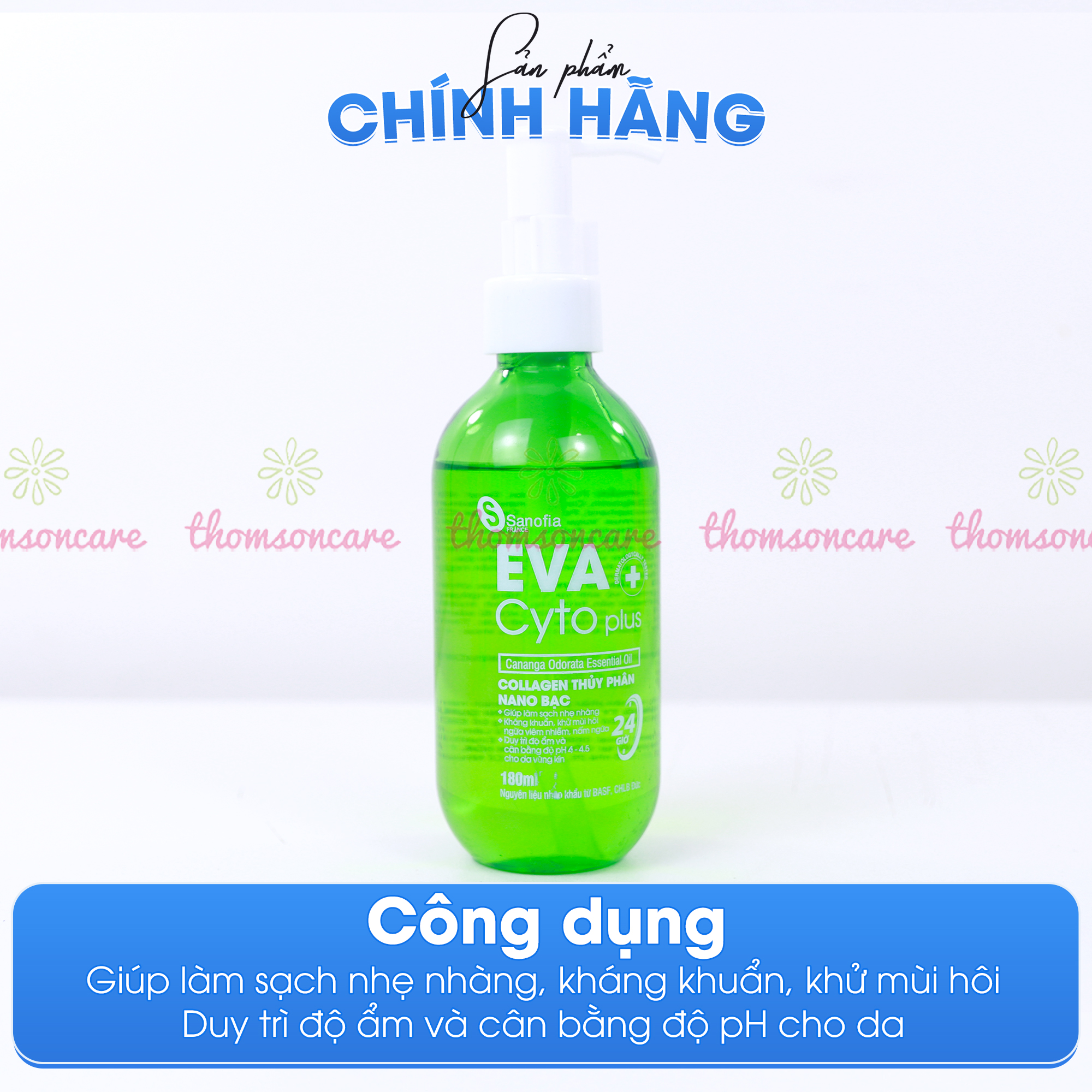 Dung dịch vệ sinh phụ nữ Eva Cyto Plus - giúp vệ sinh, làm sạch nhẹ nhàng, khử mùi, cân bằng pH từ thảo dược- Chai 180ml Thomsoncare