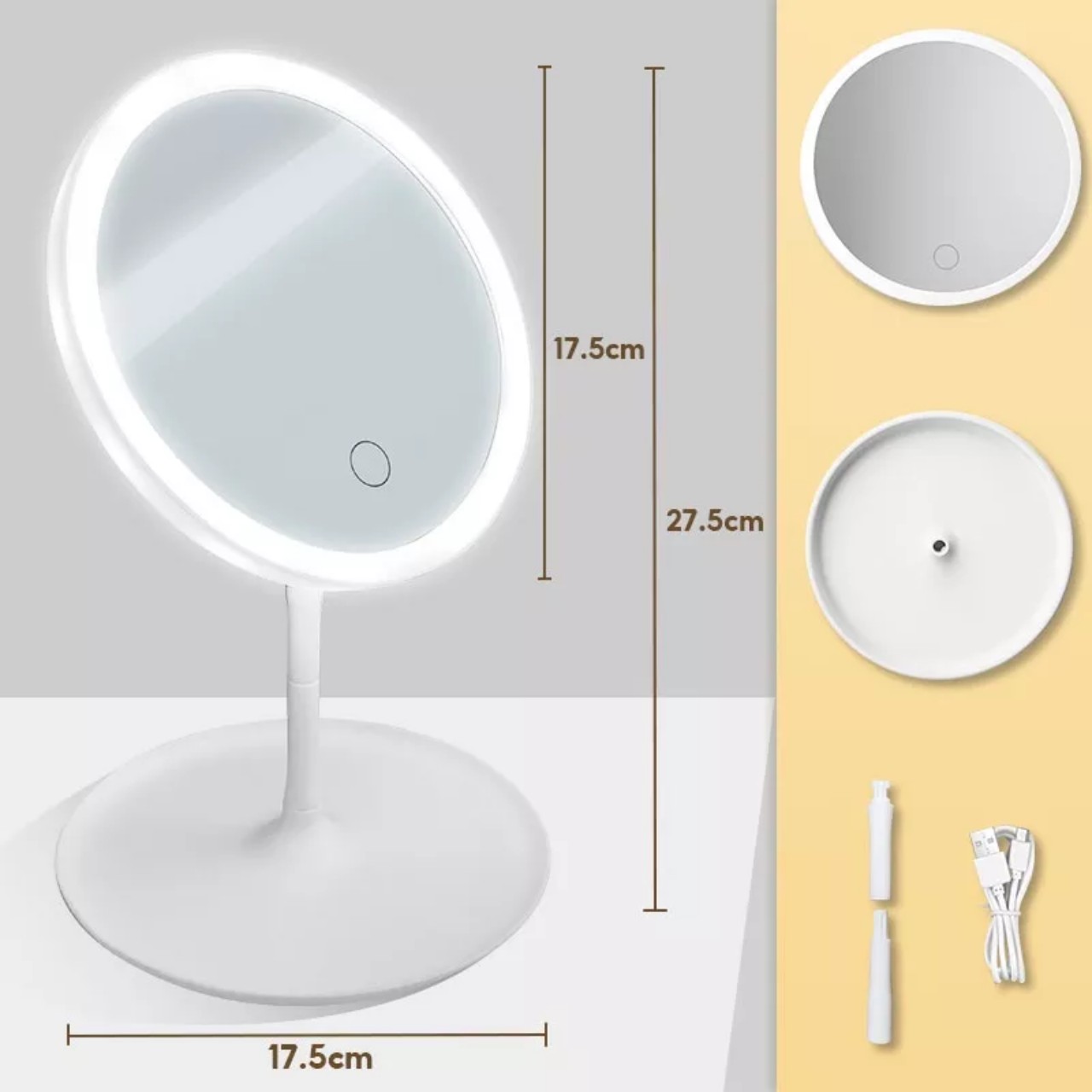 Gương trang điểm thiết kế đèn Led 3 chế độ sáng