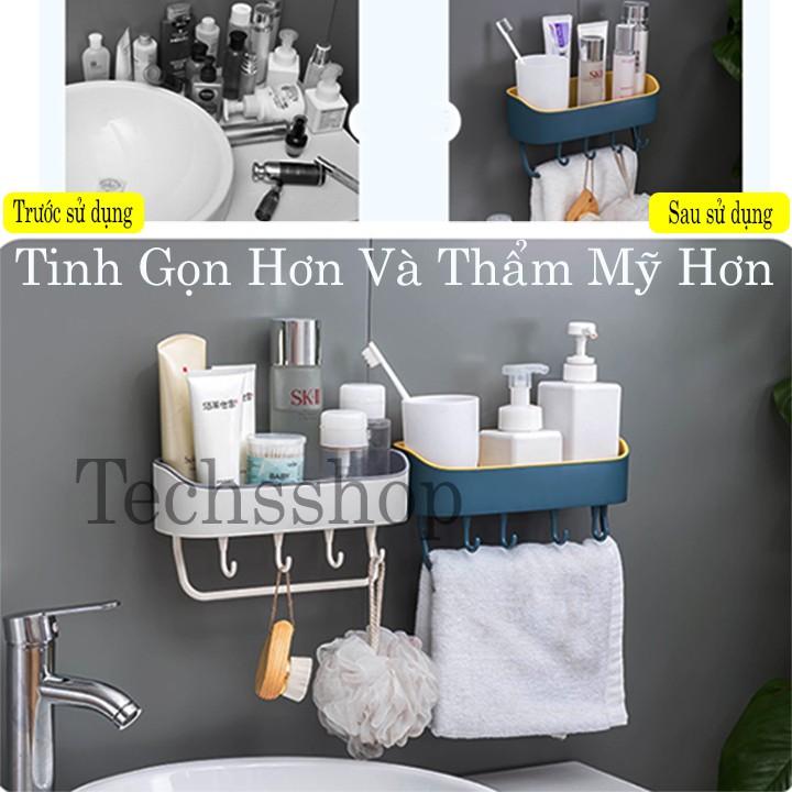 Kệ nhựa dán tường hình bầu có 4 móc treo linh hoạt cho phòng tắm, phòng bếp - Khay treo đồ 2 lớp cao cấp