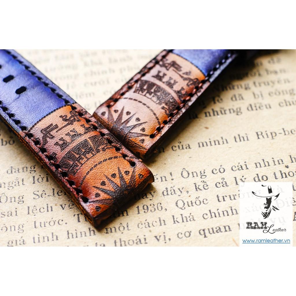 DÂY ĐỒNG HỒ TRỐNG ĐỒNG XANH NAVY - DA BÒ THẬT -ĐỦ SIZE 18,20,22,CASIO, APPLE WATCH -CHÍNH HÃNG RAM LEATHER