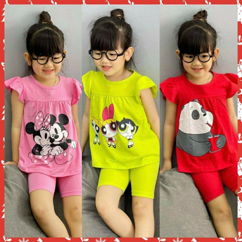 Bộ đồ ngố thun cotton màu in hình hoạt hình siêu cưng cho bé gái