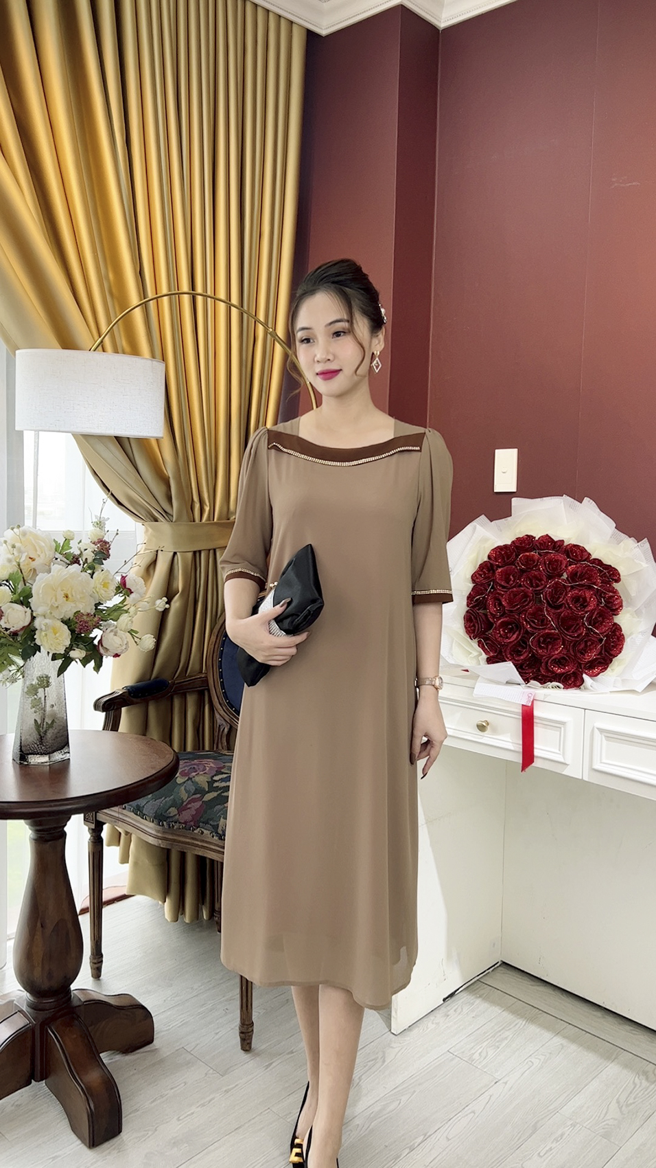 Đầm Trung Niên [ Linh Trà ] (TM 782) Bigsize Màu Sắc Trẻ Trung Tươi Sáng Họa Tiết Sang Trọng Đi Làm Đi Tiệc Cho Mẹ U50