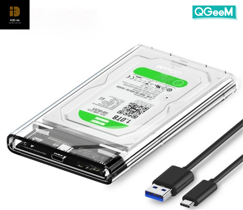 Hộp đựng ổ cứng HDD/SSD 2.5" QGeeM Gen2|cổng USB C/3.1, Type C to SATA|SATA I II III, PS4 hỗ trợ UASP tốc độ cao 6Gbps kèm cáp Type C to USB A-Hàng Chính Hãng