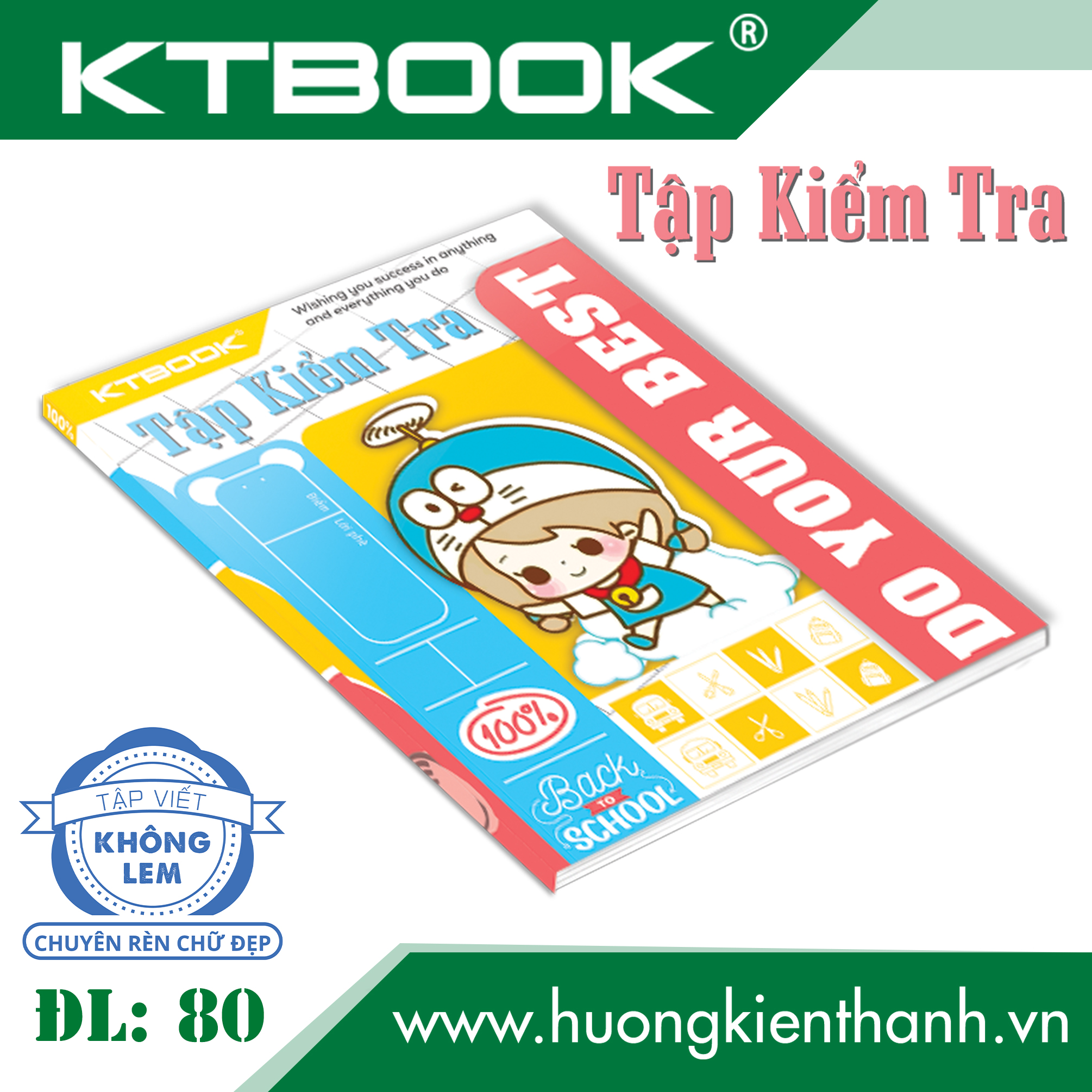 Gói 10 cuốn Tập Kiểm Tra KTBOOK Cao Cấp ĐL 80 (10 cuốn/gói)