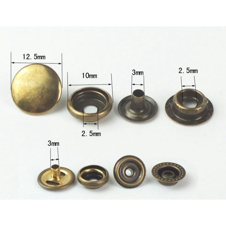 Nút bấm 4 thành phần Cúc bấm Loại 12mm Bằng thau không gỉ Màu bạc,vàng,đồng,đen Phụ liệu may mặc túi xách