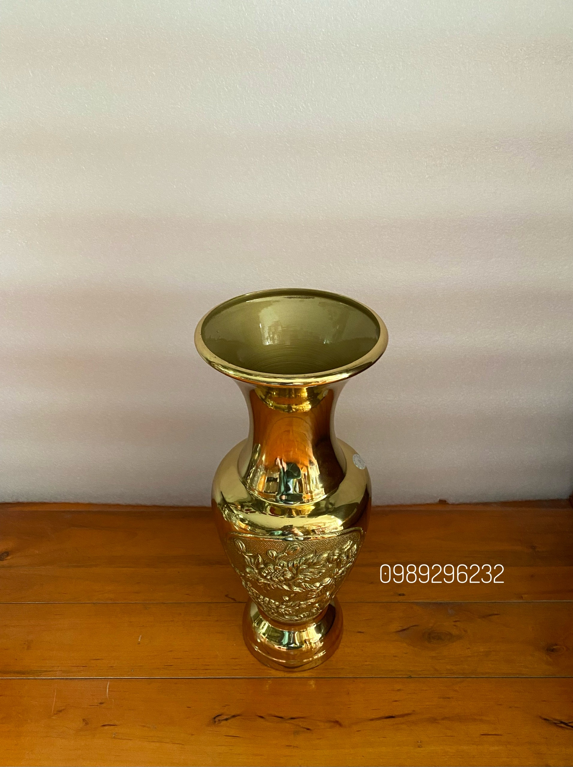 Lọ bình đào cắm hoa thờ bằng đồng vàng cao 26cm