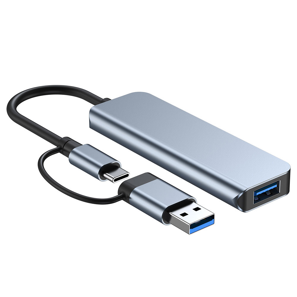 Hub Chuyển Đổi 2 Đầu USB TypeC Và USB 3.0 Kết Hợp SeaSy, Tích Hợp 2 Đầu TypeC Và USB 3.0 To 4 Cổng USB 3.0, Khe Đọc Thẻ Nhớ SD/TF Tốc Độ Cao, Kết Nối Đa Năng Cho Macbook, Laptop, Máy Tính, Bàn Phím, Chuột, Máy In, Điện Thoại – Hàng Chính Hãng