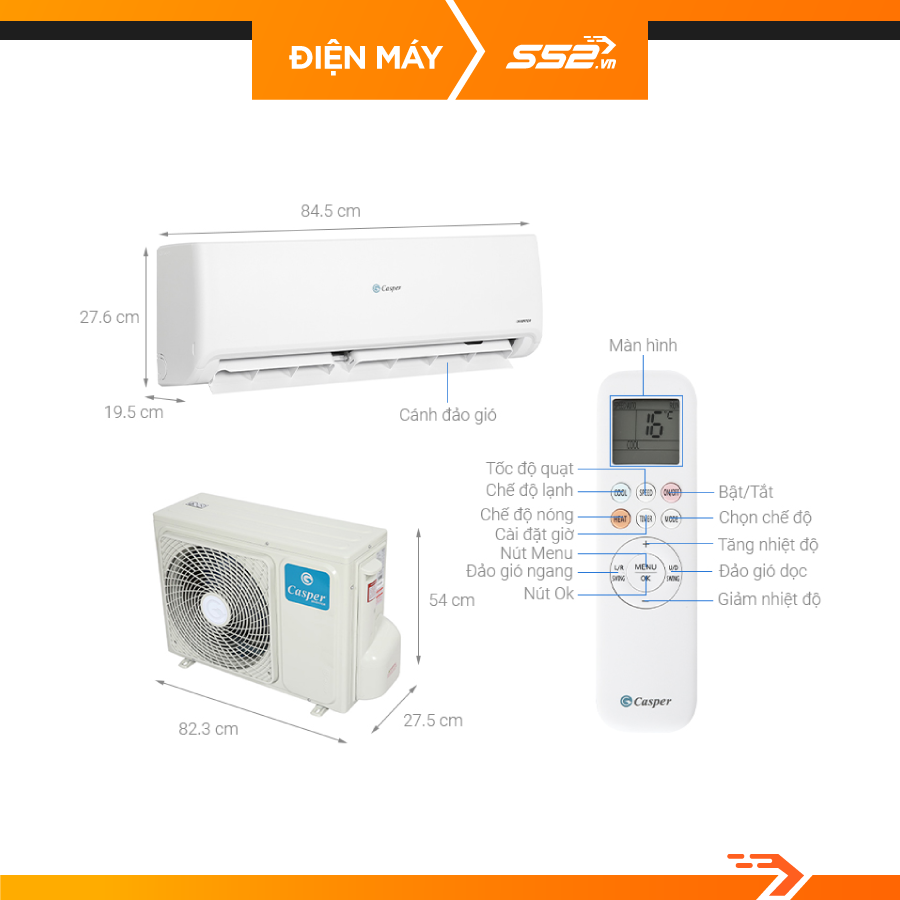 Máy lạnh Casper Wifi Inverter 1.5 Hp GC-12TL25 - Hàng chính hãng