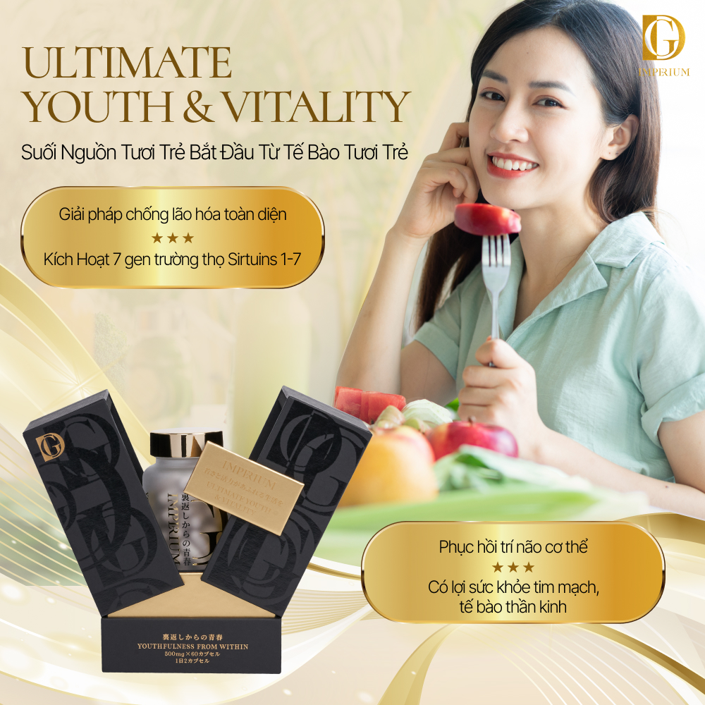 Viên uống bổ sung IMPERIUM ULTIMATE YOUTH AND VITALITY dưỡng ẩm da và tăng cường năng lượng, tăng sức đề kháng, phù hợp để làm quà tặng cho cấp trên, bạn bè, đồng nghiệp